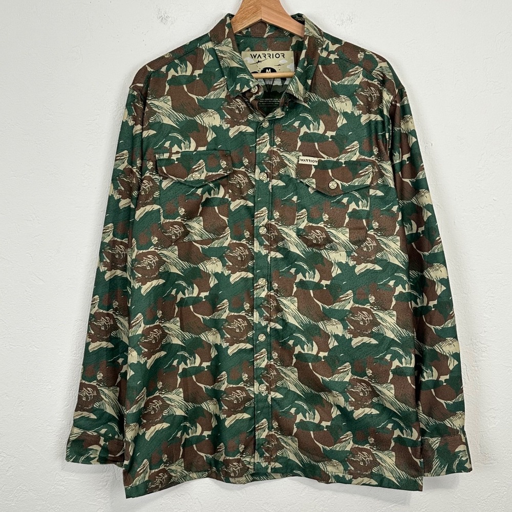 Warrior Retro Rifle Men Camouflage Shirt Size Medium Camo Long Sleeve Button